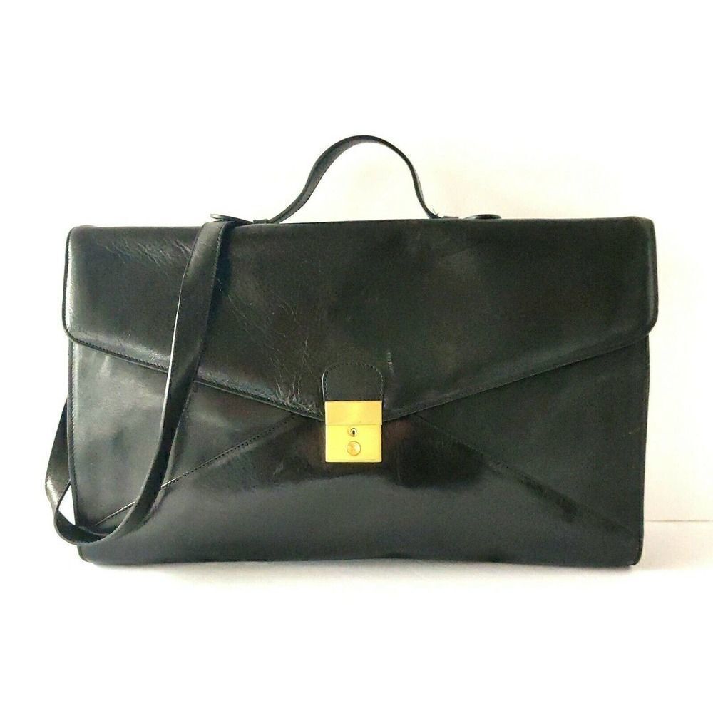 MICHAEL ROME M. FINE BLACK GENUINE LEATHER FLAP BUSINESS TOTE SHOULDER BAG CASE